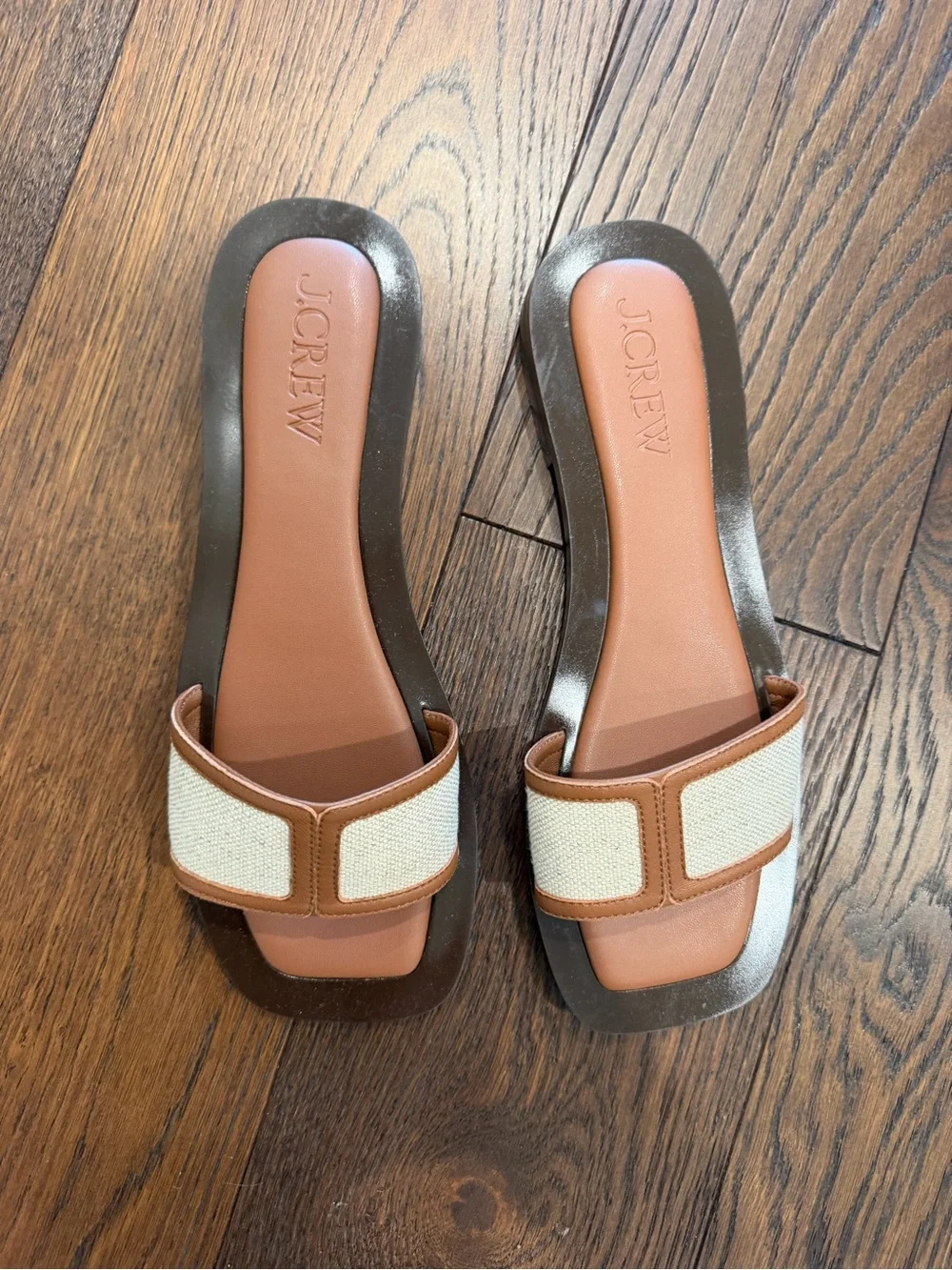 J.Crew Callie canvas brown leather sandals slides size 8